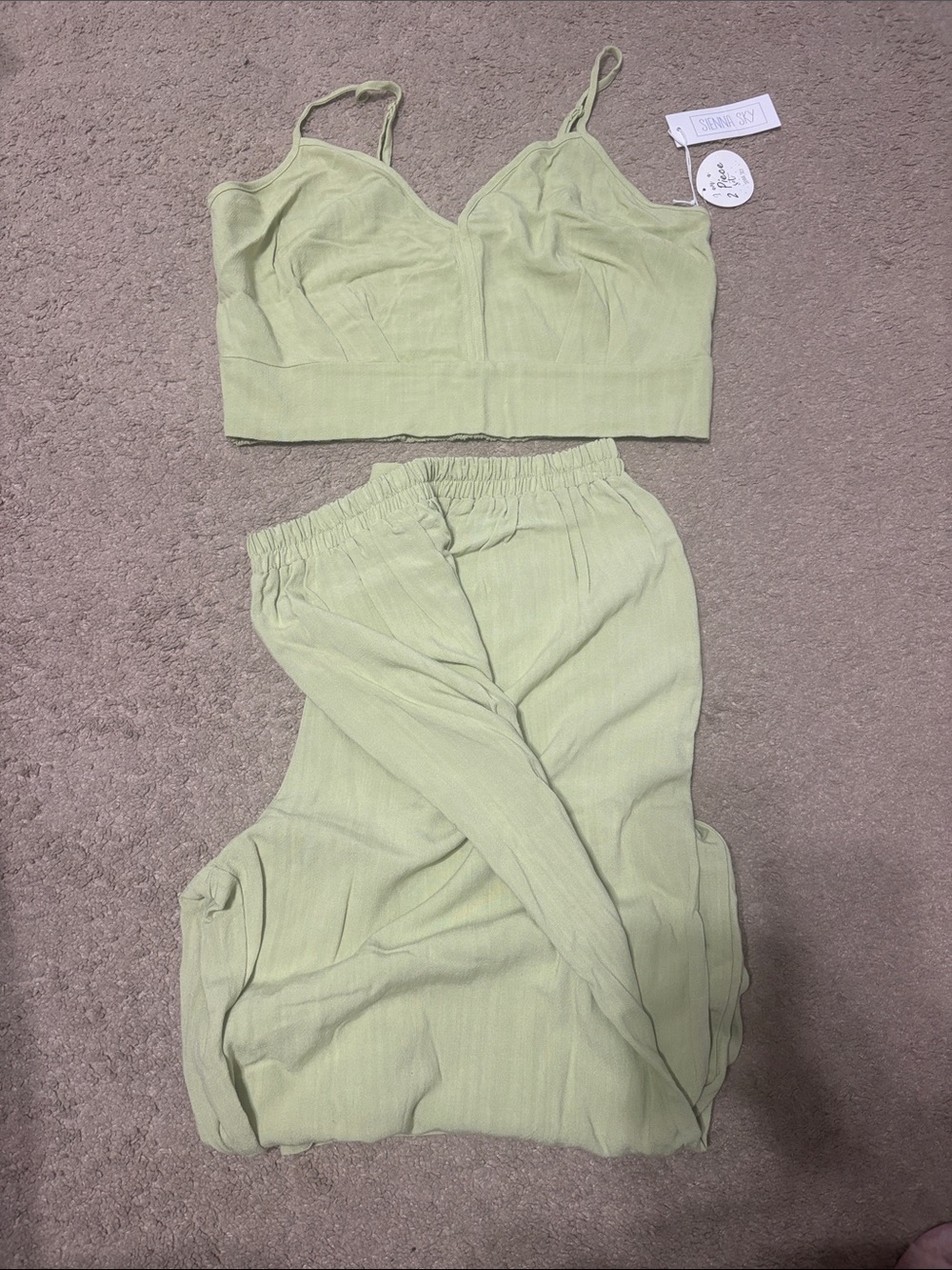 Sienna Sky Green Two-Piece Crop Top & Pants Set